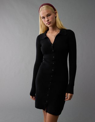 AE Long-Sleeve Bodycon Sweater Polo Mini Dress