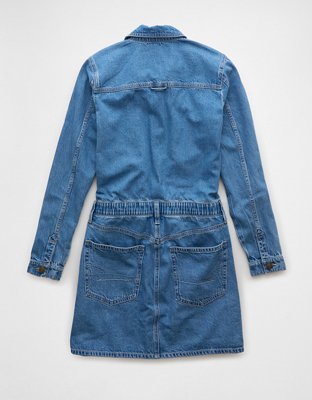 Женские платья American Eagle AE Long-Sleeve Denim Button-Up Mini Dress — фото 4
