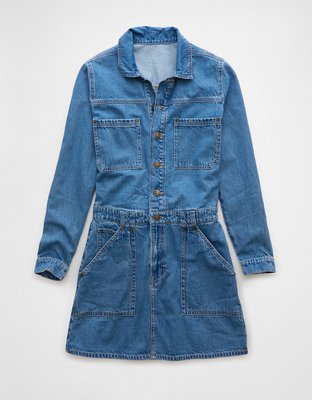 white christmas dresses VERY J Shoulder Tie Washed Denim Mini Dress – Blue Hawthorn Boutique