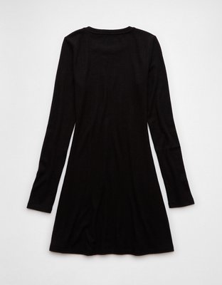 AE Long-Sleeve Ribbed Fit & Flare Mini Dress