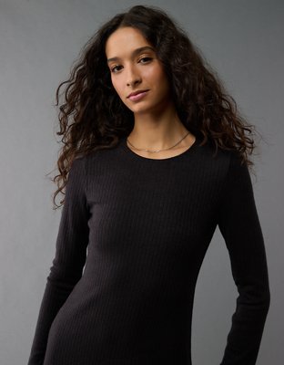 Женские платья American Eagle AE Long-Sleeve Ribbed Fit & Flare Mini Dress — фото 6