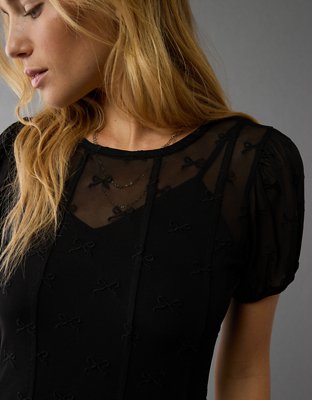 Женские платья American Eagle AE Puff Sleeve Lace Bow Mini Dress — фото 5