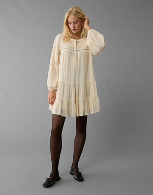 AE Long-Sleeve Tiered Flowy Shirt Dress