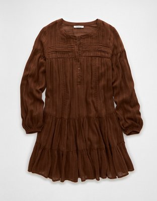Женские платья American Eagle AE Long-Sleeve Tiered Flowy Shirt Dress — фото 3