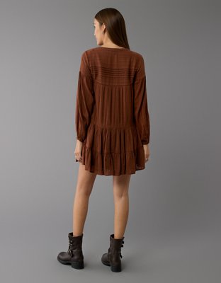 AE Long-Sleeve Tiered Flowy Shirt Dress