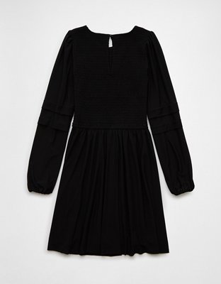 AE Long-Sleeve High Neck Mesh Mini Dress