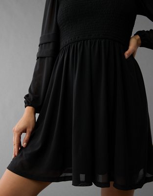 AE Long-Sleeve High Neck Mesh Mini Dress