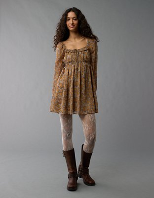 Женские платья American Eagle AE Long-Sleeve Chiffon Babydoll Mini Dress — фото 5