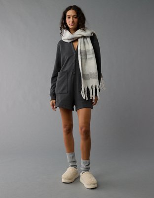 Женские комбинезоны American Eagle AE Henley Fleece Lounge Romper