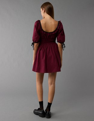 AE Ruched Bodice Puff Sleeve Mini Dress