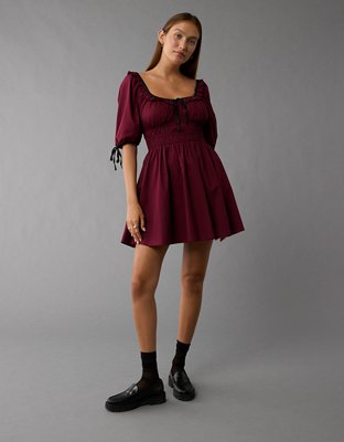 AE Ruched Bodice Puff Sleeve Mini Dress