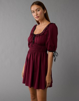 AE Ruched Bodice Puff Sleeve Mini Dress