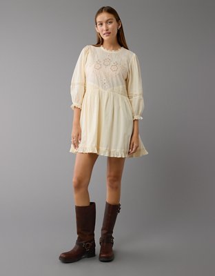 AE Embroidered Puff Sleeve Mini Dress