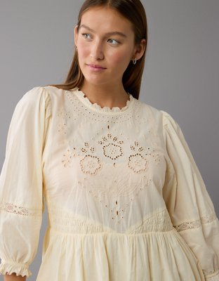 AE Embroidered Puff Sleeve Mini Dress