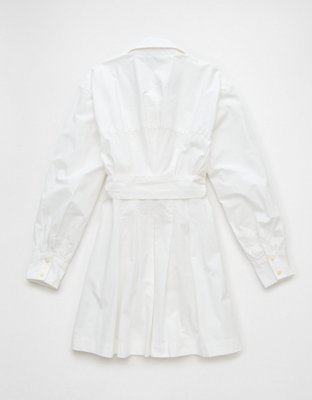 AE Vestido Corto Estilo Camisa Manga Larga Plisado