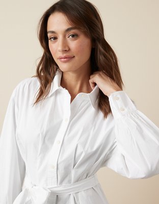 AE Vestido Corto Estilo Camisa Manga Larga Plisado