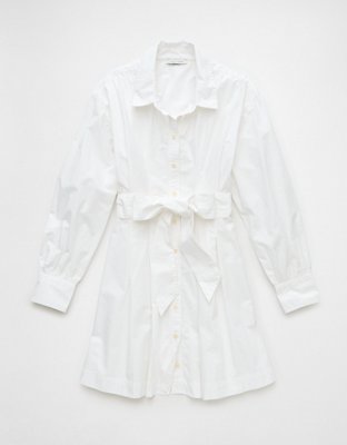 AE Vestido Corto Estilo Camisa Manga Larga Plisado