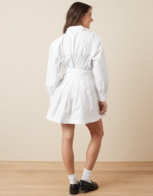 AE Vestido Corto Estilo Camisa Manga Larga Plisado