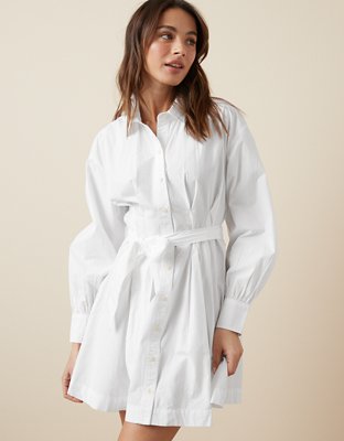 AE Vestido Corto Estilo Camisa Manga Larga Plisado