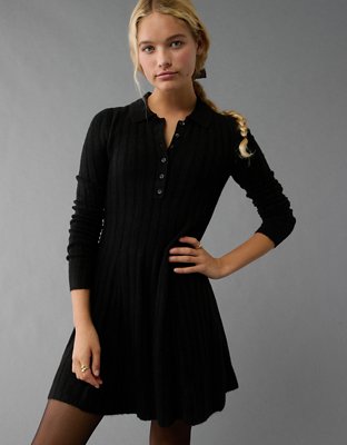 AE Long Sleeve Polo Mini Sweater Dress