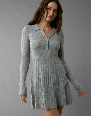 AE Long-Sleeve Polo Mini Sweater Dress