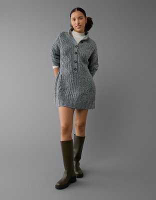 Ae Long Sleeve Mock Neck Mini Sweater Dress Women s Heather Gray S