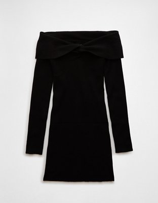 Женские платья American Eagle AE Long-Sleeve Off-The-Shoulder Twist Mini Sweater Dress — фото 3