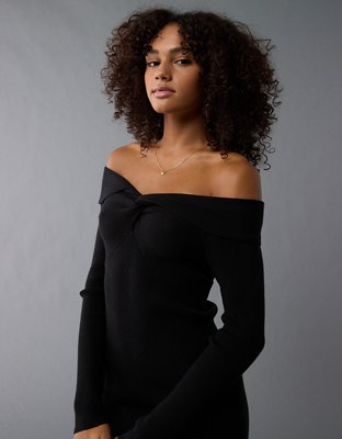 Женские платья American Eagle AE Long-Sleeve Off-The-Shoulder Twist Mini Sweater Dress — фото 4