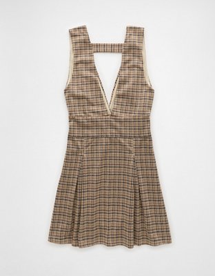 AE It Knit Plaid Pleated Pinafore Dress