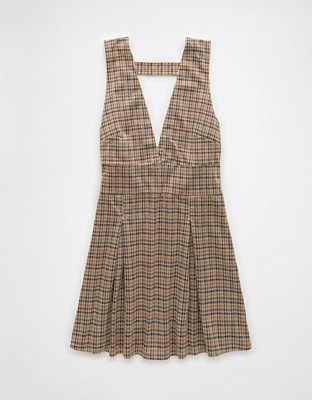 AE It Knit Plaid Pleated Pinafore Dress