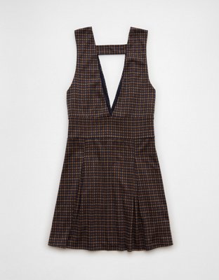 AE It Knit Plaid Pleated Pinafore Dress