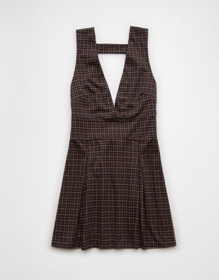 AE It Knit Plaid Pleated Pinafore Dress