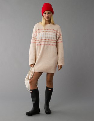 AE Crew Neck Fair Isle Sweater Mini Dress