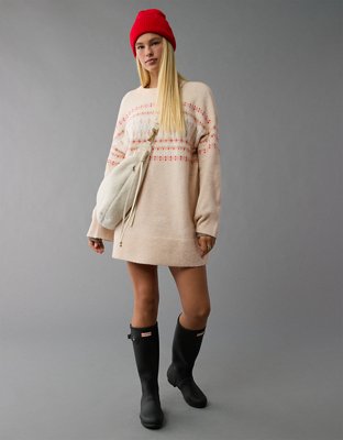 AE Crew Neck Fair Isle Sweater Mini Dress