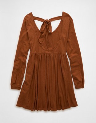 AE Sunchaser Knit Long-Sleeve Scoop Neck Mini Dress