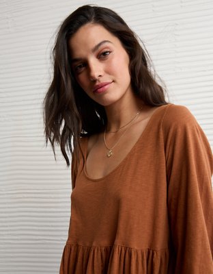 AE Sunchaser Knit Long-Sleeve Scoop Neck Mini Dress