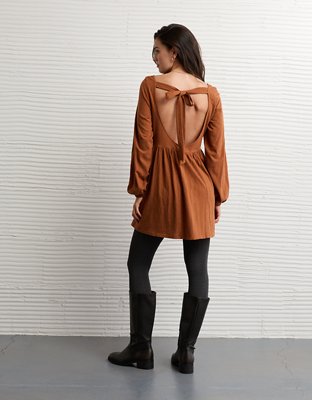 AE Sunchaser Knit Long-Sleeve Scoop Neck Mini Dress