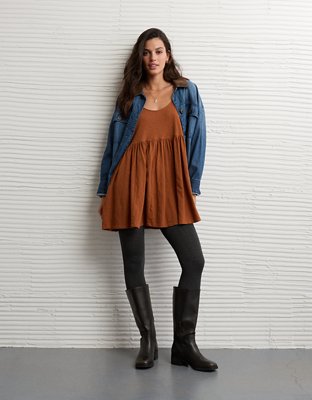 AE Sunchaser Knit Long-Sleeve Scoop Neck Mini Dress