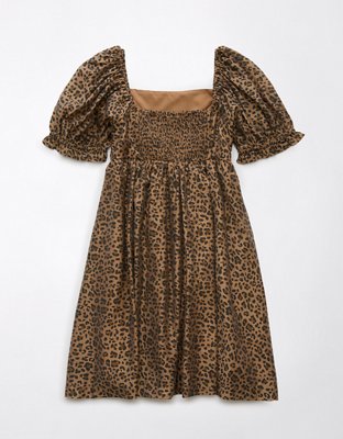 AE Leopard Puff Sleeve Babydoll Mini Dress