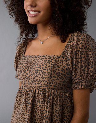 Женские платья American Eagle AE Leopard Puff Sleeve Babydoll Mini Dress — фото 5