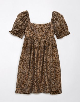 AE Leopard Puff Sleeve Babydoll Mini Dress