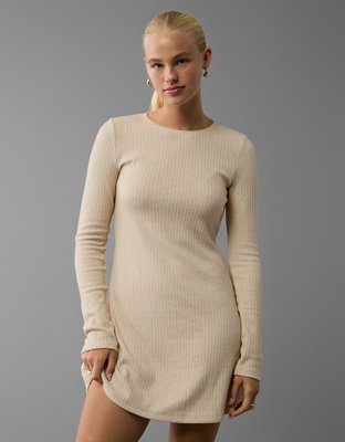 AE Long-Sleeve Ribbed Fit & Flare Mini Dress