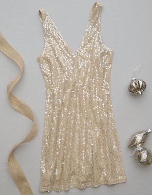 Minirobe à bretelles à encolure en V à paillettes AE
