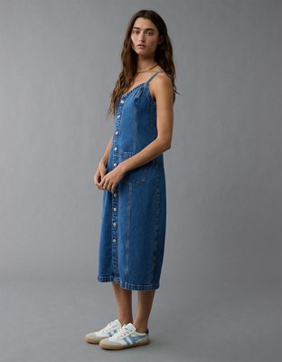 AE Denim Button-Up Midi Dress