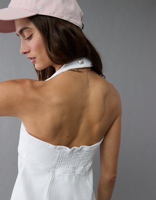 AE Denim Halter Button-Up Mini Dress