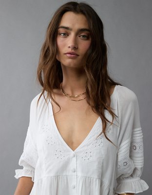 AE Puff Sleeve Embroidered Mini Dress