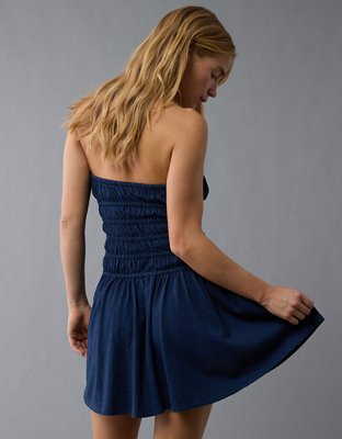 AE Sunchaser Knit Strapless Smocked Bodice Mini Dress