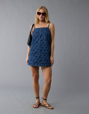 AE Vestido Recto Corto Floral de Denim