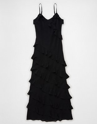 AE Asymmetrical Ruffle Maxi Slip Dress