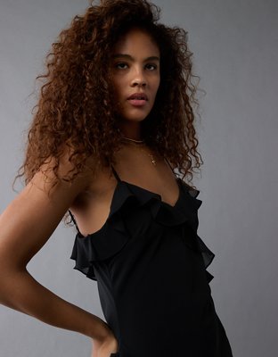 AE Asymmetrical Ruffle Maxi Slip Dress